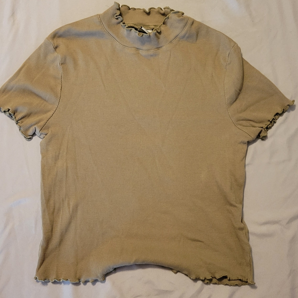 Olive Drab Green Ruffle Trim T-Shirt